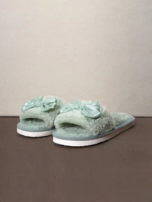 Hatastic Damtofflor med fuzzy rosett, bekväma inomhustofflor med lätta, halkfria och söta material för vår, höst och alla årstider - Grön - Visa 4