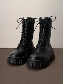 Hatastic Fall/Winter 2025 Women's Black Solid Color Boots Fashion Match Jeans With Lace Up Fashion Match Jeans - Black - View 3