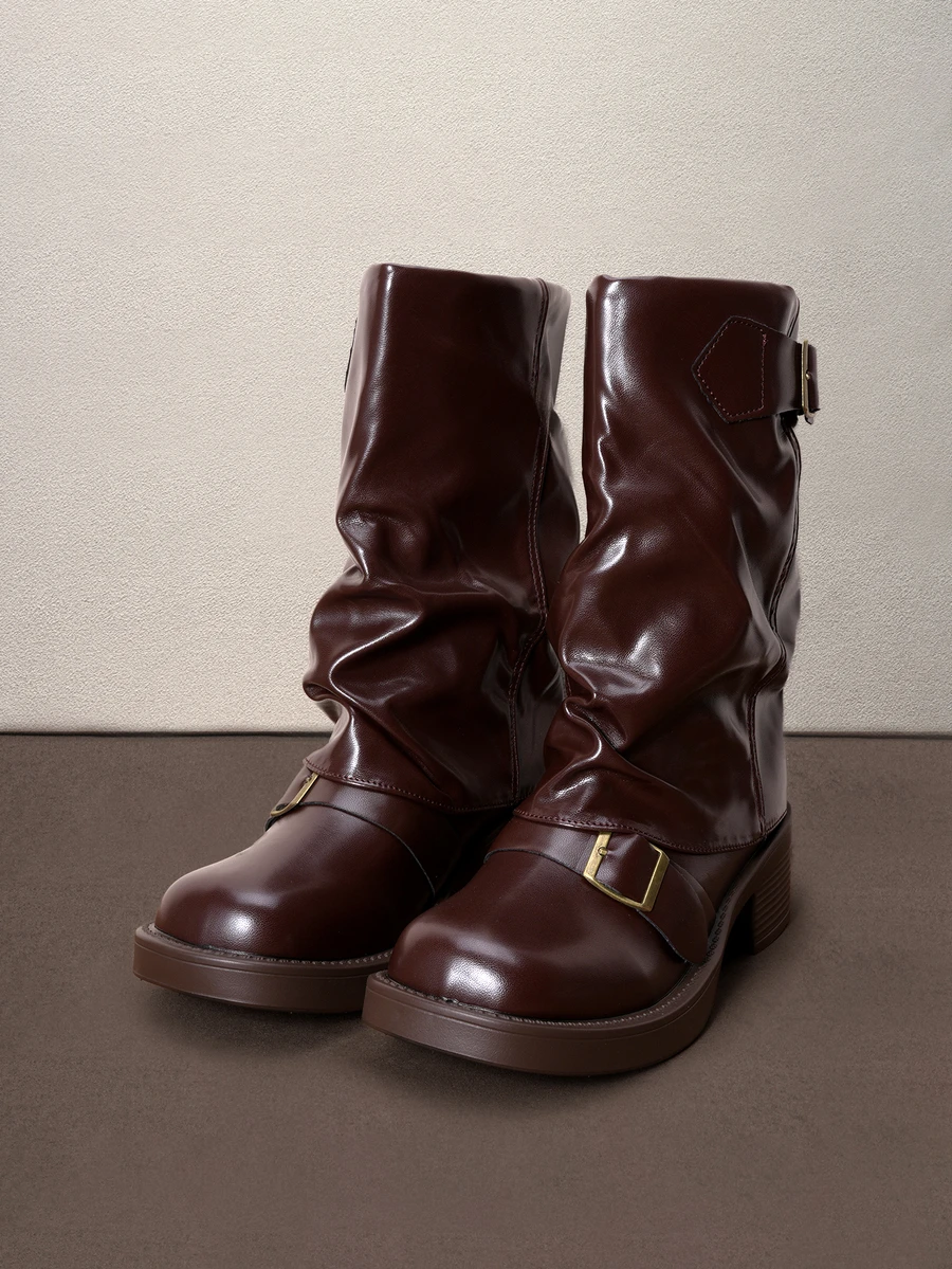Hatastic Style With Tops,Women's Fashion Ankle Boots, New Design With Buckle, European And American Chunky Heel Thick Sole - Brown - View 1