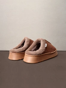 Hatastic Women's Autumn Winter Plush Lined Thick Sole Slippers, Comfortable Non-Slip Warm Indoor Outdoor Soft Fuzzy Slides - Brown - View 3