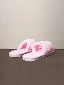 Hatastic Fall/Winter Women's Fashion Dual Strap Fluffy Faux Fur Slippers, Soft Lightweight Indoor Home Slippers - Pink - View 2