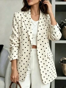 Women's Fashion Polka Dot Blazer, Long Sleeve Button Front Regular Fit Woven Jacket, Autumn/Winter Style - Apricot - View 2