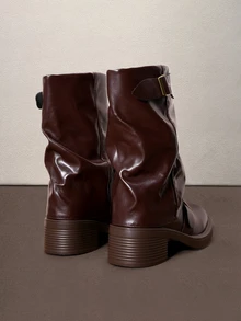Hatastic Style With Tops,Women's Fashion Ankle Boots, New Design With Buckle, European And American Chunky Heel Thick Sole - Brown - View 3