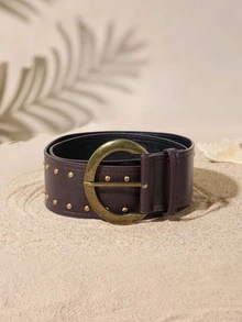 Tropiscape 1pc Women's Dark Western Style Heavy Studded Wide Waist Belt - Coffee - View 2