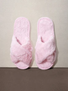 Hatastic Fall/Winter Women's Fashion Dual Strap Fluffy Faux Fur Slippers, Soft Lightweight Indoor Home Slippers - Pink - View 1