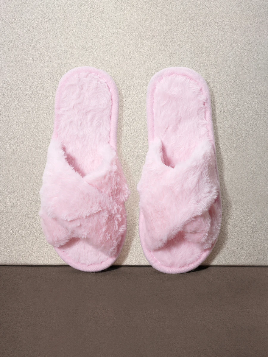 Hatastic Fall/Winter Women's Fashion Dual Strap Fluffy Faux Fur Slippers, Soft Lightweight Indoor Home Slippers - Pink - View 1