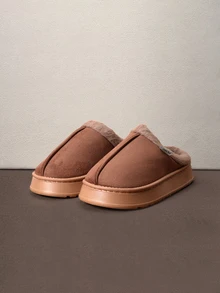 Hatastic Women's Autumn Winter Plush Lined Thick Sole Slippers, Comfortable Non-Slip Warm Indoor Outdoor Soft Fuzzy Slides - Brown - View 1