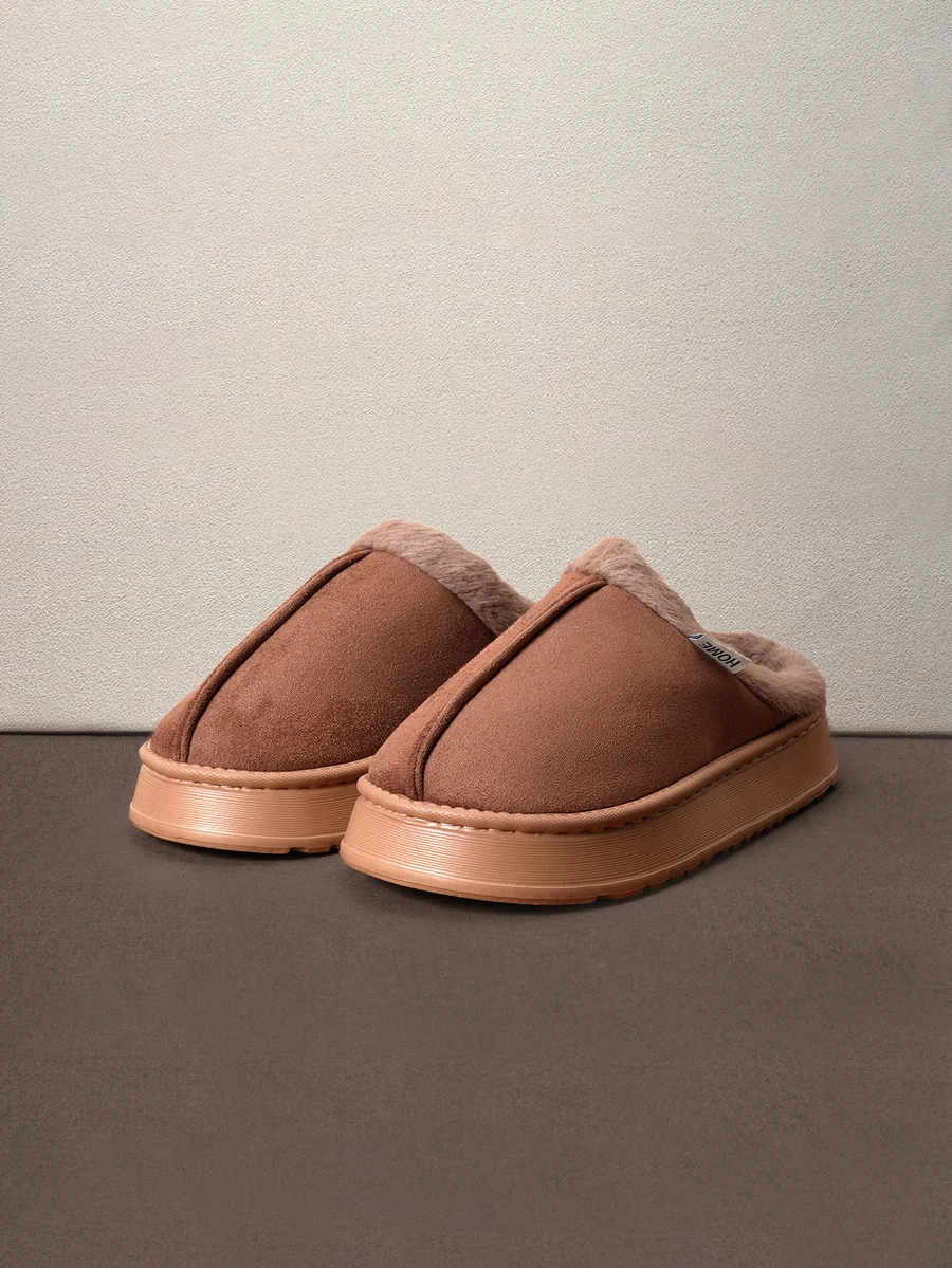 Hatastic Women's Autumn Winter Plush Lined Thick Sole Slippers, Comfortable Non-Slip Warm Indoor Outdoor Soft Fuzzy Slides - Brown - View 1