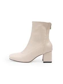 Rylithe Fall/Winter 2025 Women's Square Toe Mid-Calf Boots, Slimming French Style Ankle Boots, Minimalist Chunky Heel Ankle Boots, Versatile Fashion - Beige - View 3