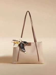 New Luxury Solid Color Premium Versatile Women's Shoulder Tote Bag - Khaki - View 1