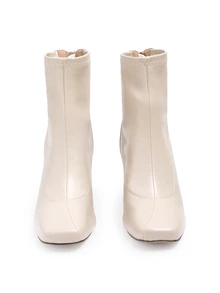 Rylithe Fall/Winter 2025 Women's Square Toe Mid-Calf Boots, Slimming French Style Ankle Boots, Minimalist Chunky Heel Ankle Boots, Versatile Fashion - Beige - View 2