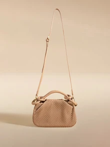 Glizzene Khaki Woven PU Leather Handbag, Unique Twist Handle Cloud Bag; Suitable For Commuting, Work, Daily Shopping, Suitable For Career Women, Students - Khaki - View 1