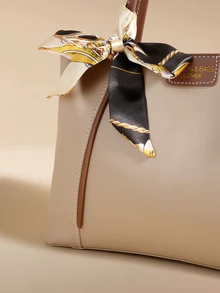 New Luxury Solid Color Premium Versatile Women's Shoulder Tote Bag - Khaki - View 4