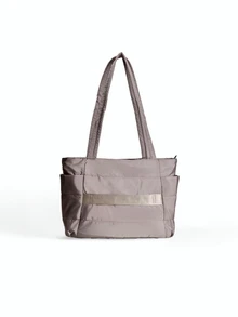 Avansion New Fashion Classic Multifunctional Solid Color Handbag, Solid Color Design, Quilted Decoration, Shoulder Handbag, Double Handle - Khaki - View 4