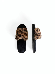 Avansion Fall/Winter Women Leopard Pattern Fuzzy Bedroom Slippers, Fashionable Open Toe Home Slippers,Halloween,Fluffy Slippers - Brown - View 4