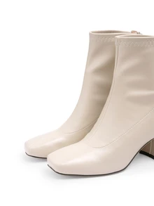 Rylithe Fall/Winter 2025 Women's Square Toe Mid-Calf Boots, Slimming French Style Ankle Boots, Minimalist Chunky Heel Ankle Boots, Versatile Fashion - Beige - View 4