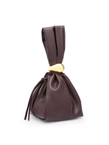 Rylithe 1pc Solid Color PU Leather Handbag For Women, Personalized Mini Cloud Pleated Bag With Metal Decor Zipper Closure, Suitable - Coffee - View 2