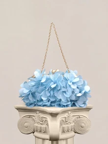 Rylithe 女士優雅淺藍色絲緞花瓣晚宴手拿包，金色裝飾，可拆卸斜背鏈 - 淺藍色 - 查看 1