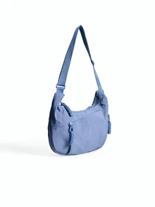 Avansion Fashion Solid Color Nylon Water-Resistant Shoulder Bag, Casual Minimalist College Style Wide Strap Crossbody Bag For Students, Commuting, Shopping - Blue - View 3