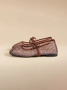 Glizzene Women's Flat Ballet Shoes With Bow Decor, Summer Breathable Mesh Flats, Suitable For Wide Feet - Leopard - View 3