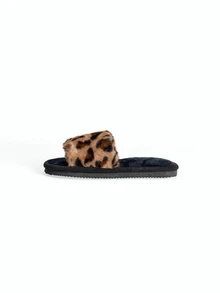 Avansion Fall/Winter Women Leopard Pattern Fuzzy Bedroom Slippers, Fashionable Open Toe Home Slippers,Halloween,Fluffy Slippers - Brown - View 5