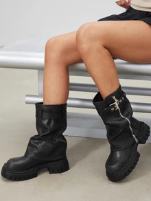 Avansion 2025 New Thick Sole Platform Flared Leg Boots For Women, Autumn Retro Brown Short Knight Boots,Y2k Shoes - Black - View 5