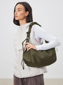 Avansion 1pc Nylon Fabric Multi-Pocket Dumpling Crossbody Bag,  Slouchy Bohemian Hobo Bag , - Army Green - View 3