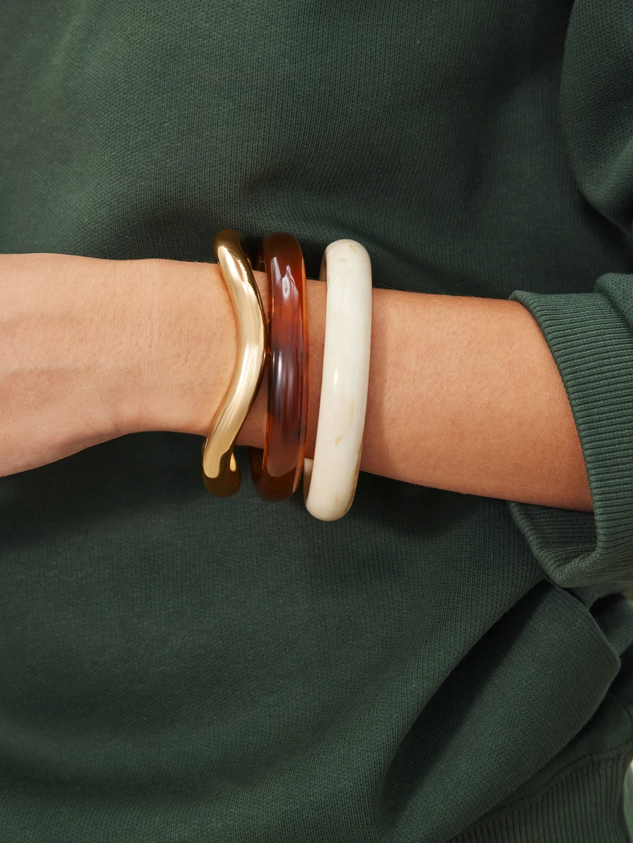 Avansion 3pcs Set Fashion Vintage Bohemian Thick Multi-Layer Brown Acrylic Bracelets For Women, Daily Wear - Multicolor - View 1
