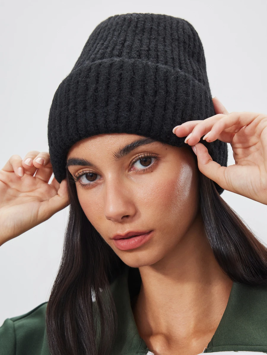 Avansion 1pc Reversible Knitted Hat, Simple Solid Color Loose Fit, Warm Ear Protection Beanie For Men And Women, Autumn/Winter - 1pcs - View 1