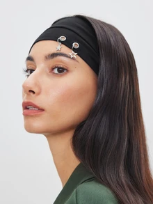 Avansion 1pc Fashion Punk Gothic Style Women's Star Pattern Soft Non-Slip Elastic Hollow Out Beach, Holiday Headband - Black - View 3
