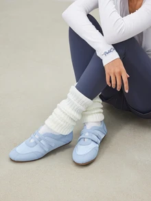 Avansion Vintage Red Versatile Hook And Loop Mary Jane Shoes For Women, 2025 Spring New Casual Toe Flat Shoes - Blue - View 3