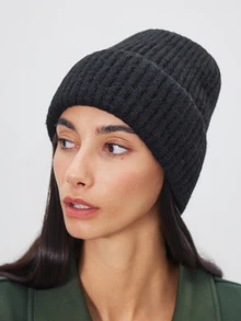Avansion 1pc Reversible Knitted Hat, Simple Solid Color Loose Fit, Warm Ear Protection Beanie For Men And Women, Autumn/Winter - 1pcs - View 2