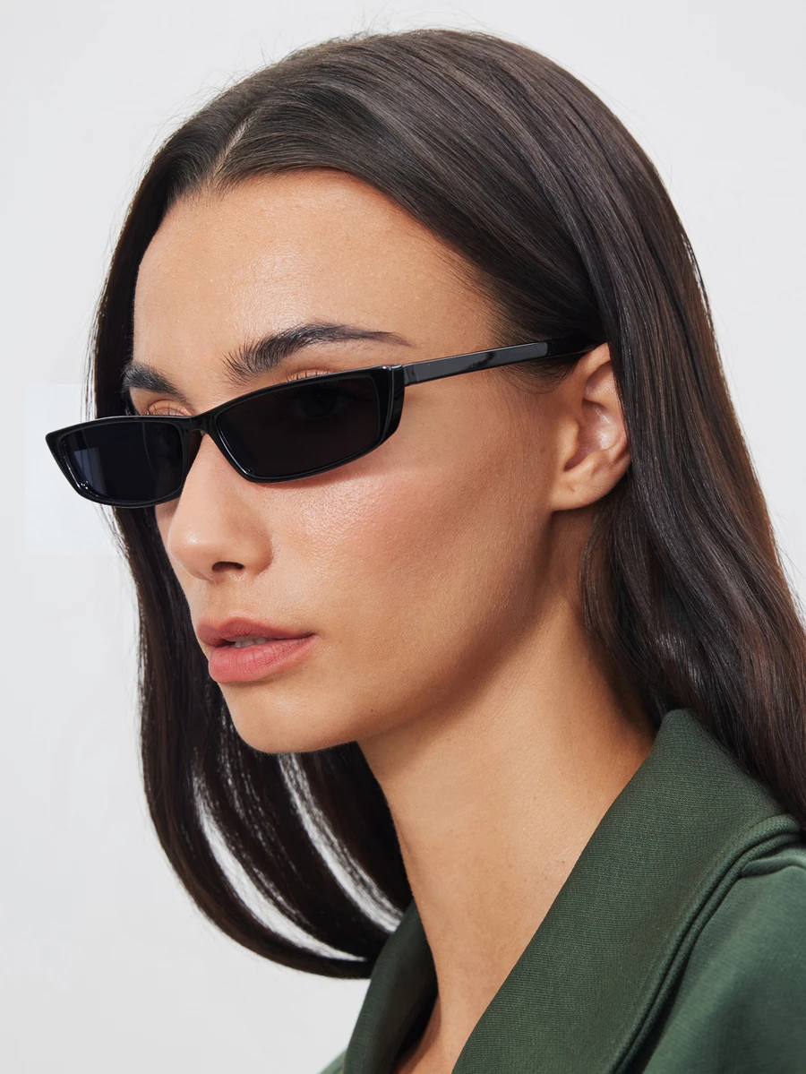 Avansion 1 Pair Women's Black Small Frame Rectangular Minimalist Fashion Sunglasses, Suitable For Street Wear, Travel, Vacation, Sports Style - Multicolor - View 1