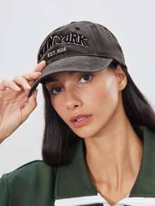 Avansion 1pc Unisex Embroidered NEW YORK Washed Baseball Cap Outdoor Adjustable Sunscreen Casual Visor Hat - Black - View 4