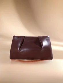 Etoivie New Spring/Summer Fashion Solid Color Clutch, Pleated Cloud Bag, Casual Envelope Bag, Cosmetic Bag, Travel Accessory Bag, Liner Bag - Coffee - View 1