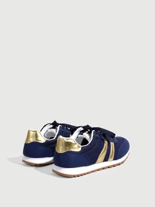 DareSee 2025 Autumn Women's Comfortable Round Toe Faux Leather Patchwork Contrast Color Lace-Up Sneakers, Suitable For Spring And Autumn - Blue - View 4