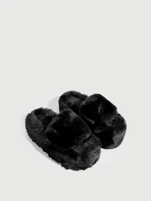 DareSee Women's Fashion Platform Slippers, Autumn/Winter New Thick Bottom Fluffy Slippers - Black - View 1