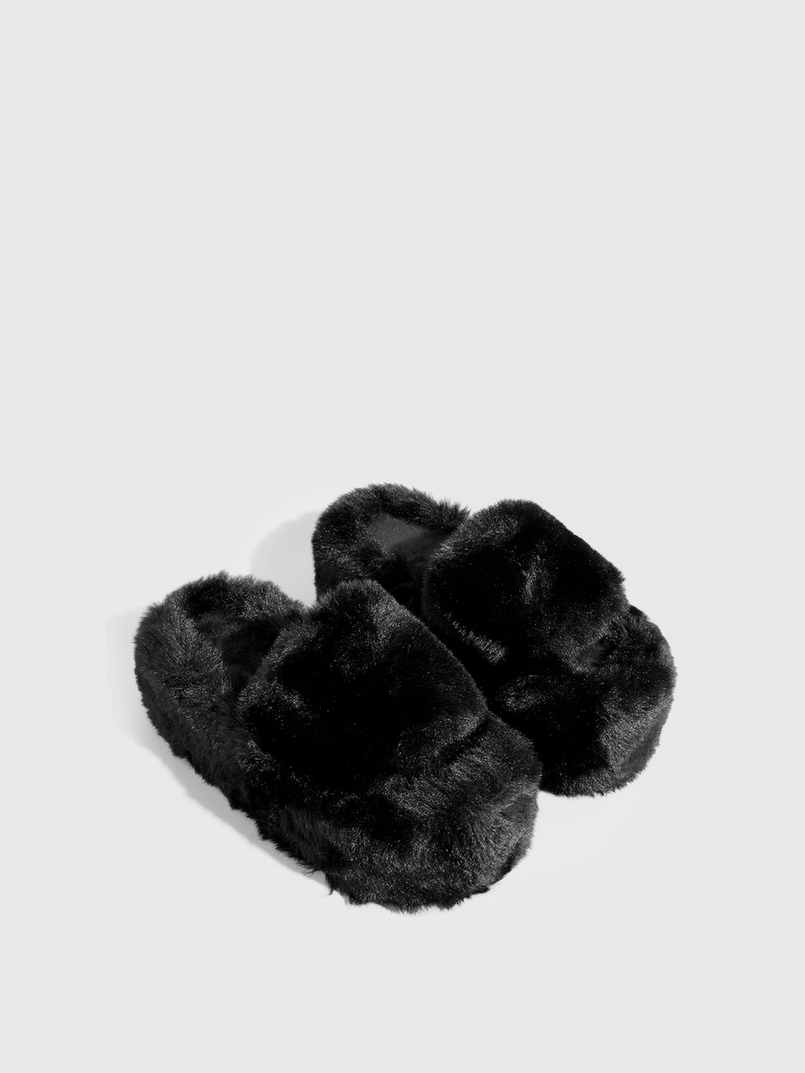 DareSee Women's Fashion Platform Slippers, Autumn/Winter New Thick Bottom Fluffy Slippers - Black - View 1