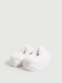 DareSee Women's Strap Round Toe High Heel Slippers, Fashionable Outdoor & Comfortable Fluffy Slip-On Shoes - Beige - View 3