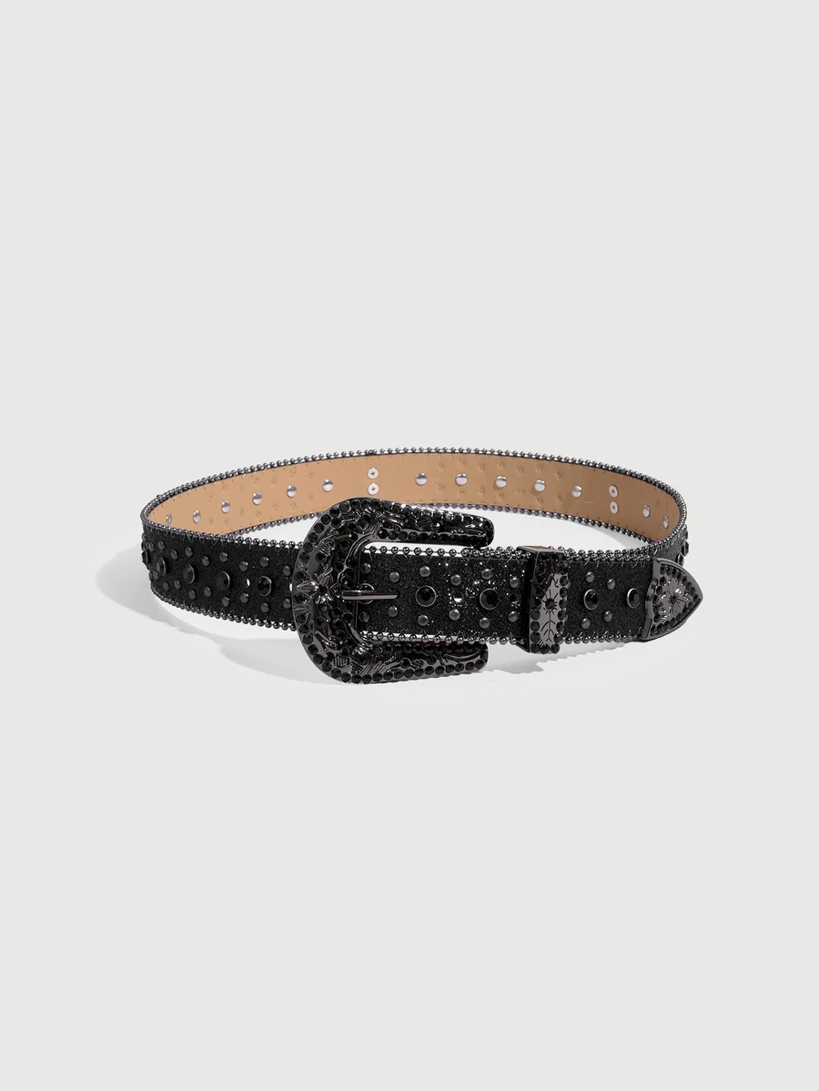 DareSee Men's Rhinestone Leather Belt, Women's Fashion Western Cowgirl Punk Rhinestone Decor Leather Belt With Rhinestone, Christmas Gift - A - View 1