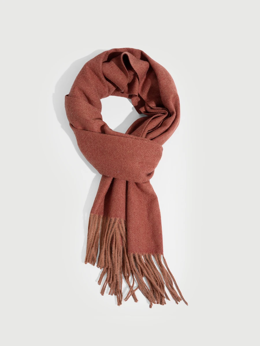 DareSee 1PC Women Minimalist Solid Color Faux Cashmere Scarf, Pashmina Fringe Shawl, Windproof Warm, Fall Academic Style, Daily Wear - Rust - View 1