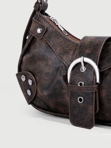 DareSee Lightweight Retro Women's Punk Gothic Y2K Style Faux Leather Motorcycle Handbag With Rivets, Metal Chains, Christmas Gift - Coffee Brown - View 5