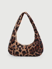 DareSee Mini Cute Y2K Sequin Leopard Shoulder Bag For Women, Underarm Purse With Zipper, Lightweight Crescent Hand Bag, Christmas Gift - Brown - View 2