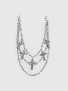 DareSee 1pc Punk Minimalist Cross Pendant Pants Chain For Men, Hip Hop Jewelry For Pants Decoration, Halloween Costume, Daily Wear - Silver - View 1