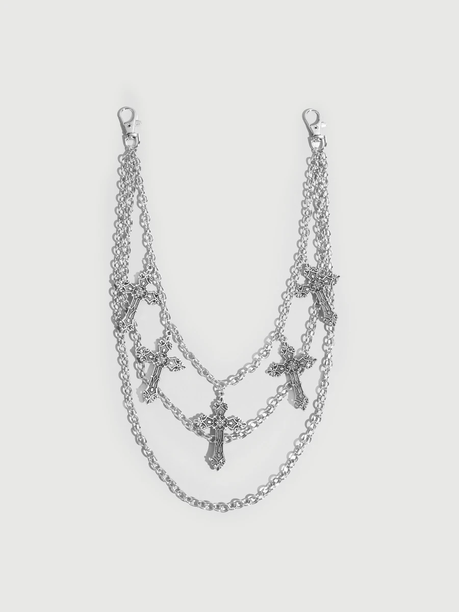 DareSee 1pc Punk Minimalist Cross Pendant Pants Chain For Men, Hip Hop Jewelry For Pants Decoration, Halloween Costume, Daily Wear - Silver - View 1