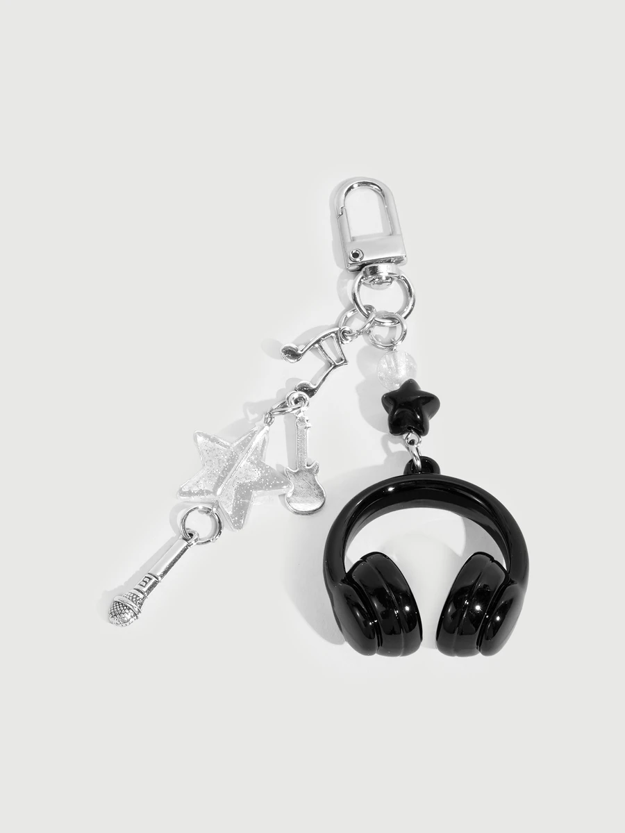 DareSee 1pc Unisex INS Style Music Headphone Keychain, Mini Microphone Guitar Music Note Charm, Phone Strap Bag Charm, Music Lover Gift - Multicolor - View 1