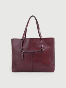 DareSee 1pc PU Leather European & American Fashion Large Capacity Tote Bag, Casual Minimalist Style, Gift, Promotion, Suitable For Office Workers - Coffee Brown - View 2