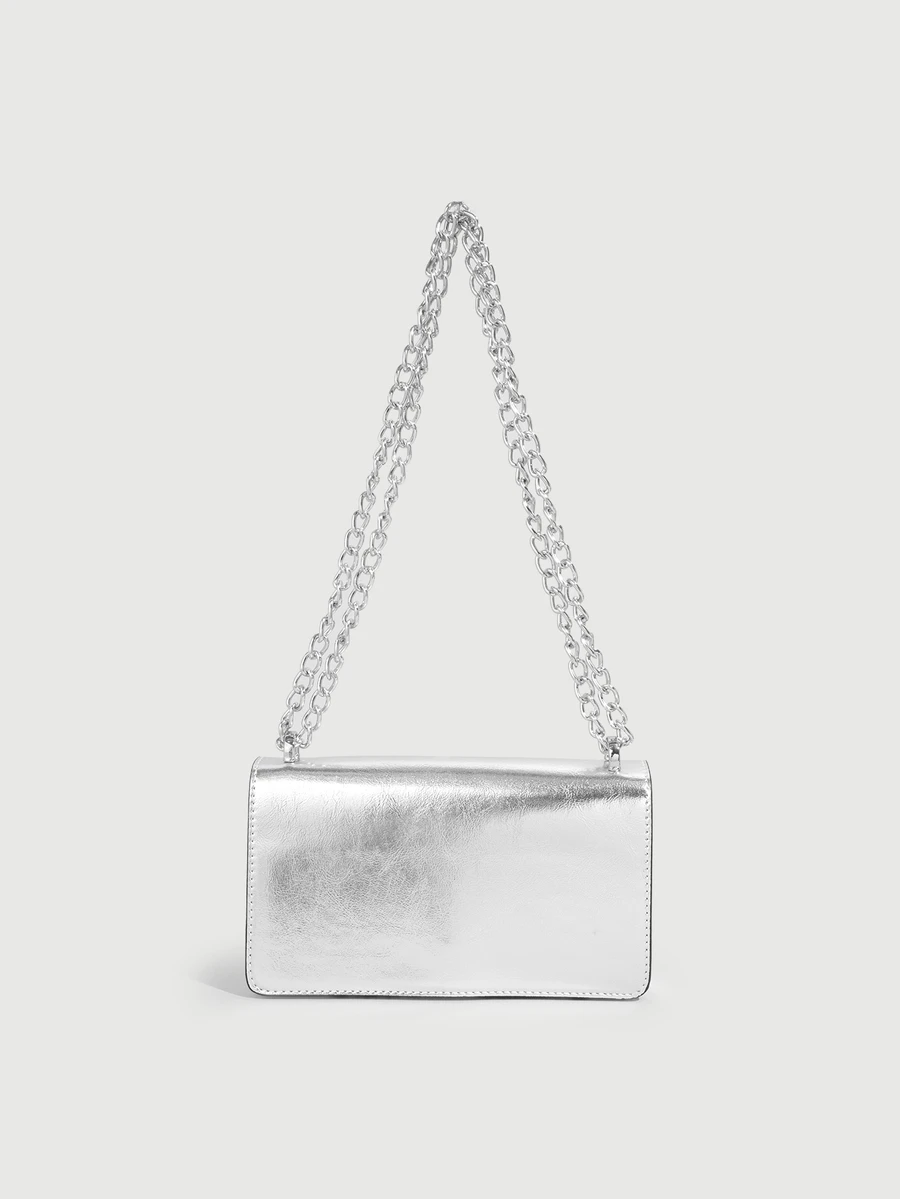 DareSee Lightweight, Business Casual Metallic Minimalist Chain Flap Square Bag For Teen Girls Women College Students, Rookies, Christmas Gift - Silver - View 1