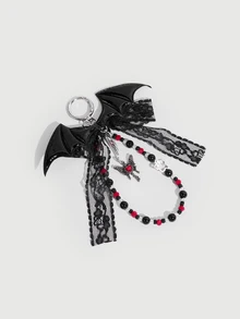 DareSee 1PC Personalized Fashion Dark Style Couple CCB Cross PU Leather Bat Lace Bow DIY Keychain,Bow Bag Charm - Black - View 3