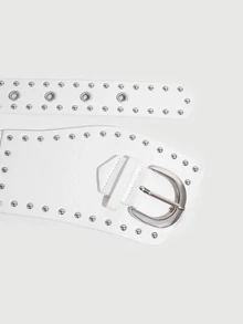 DareSee 1pc American Y2K Baddie Style Riveted Wavy Plate Belt, New Curved Waistband Versatile Asymmetrical Waist Belt Summer, Christmas Gift - White - View 3